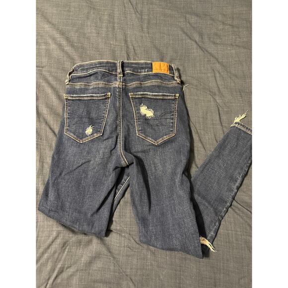 American Eagle Next Level Stretch Dark Wash Distressed Skinny Jeans Size 0 Short - Picture 5 of 5